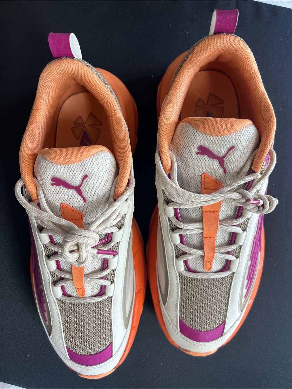Puma Kids Beige Sneakers with Orange and Pink Accents